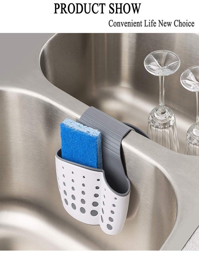 cutefly Sink Caddy Sponge Holder for Faucet - Flexible Silicone Plastic Saddle Organizer with Drain Holes, Double White - Image 4